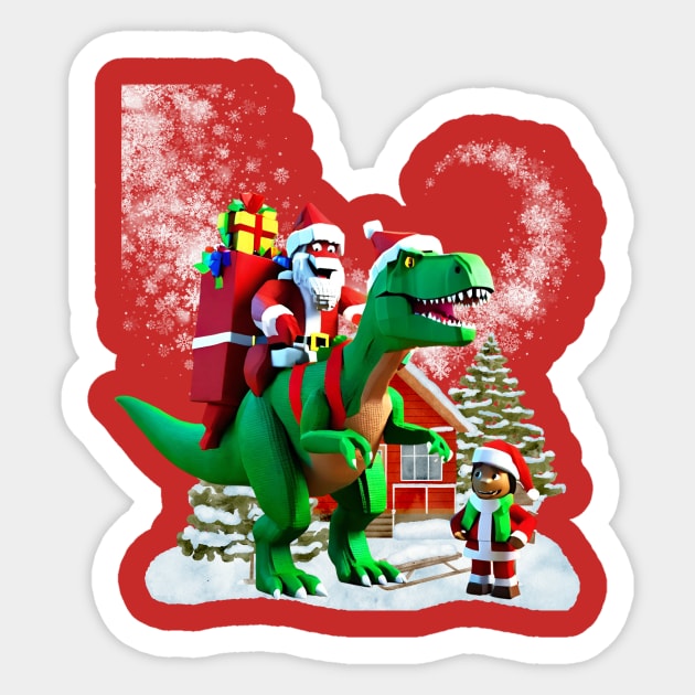 Santa Claus riding a dinosaur with gifts Sticker by Tee Trendz